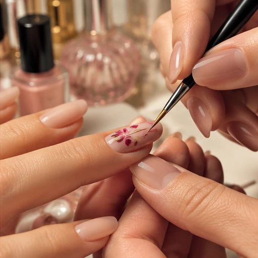 Delicate pink floral nail art