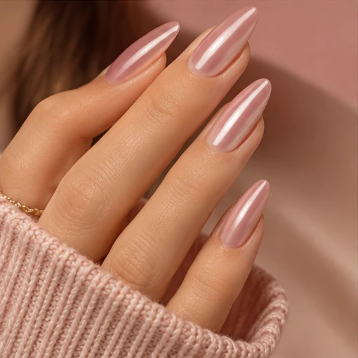 Pink chrome manicure